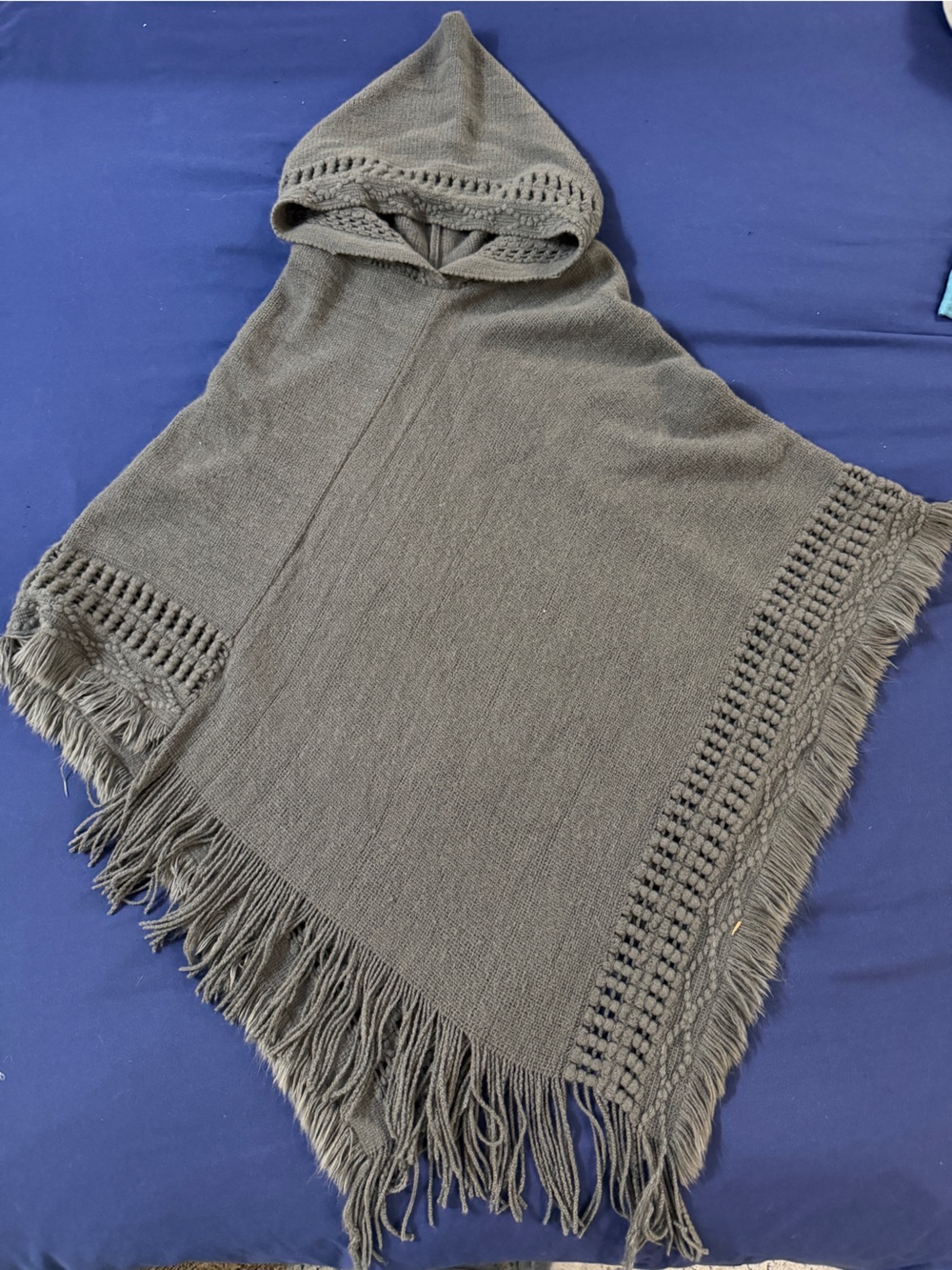Fringed Knit Hooded Shawl Scarf - Gray